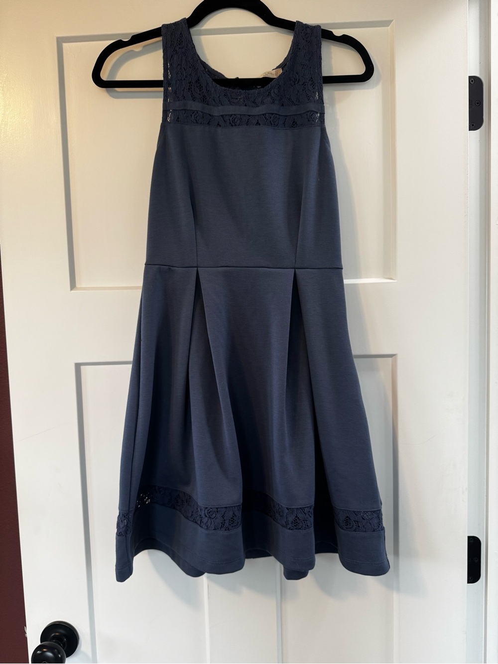 Altar'd State Slate Blue Lace-Trim Midi Dress